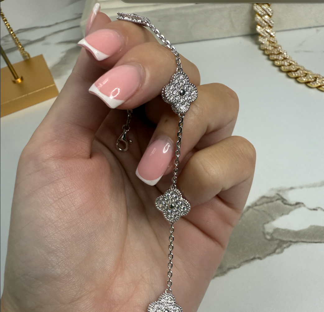 Clover Moissanite Bracelet Silver Mini